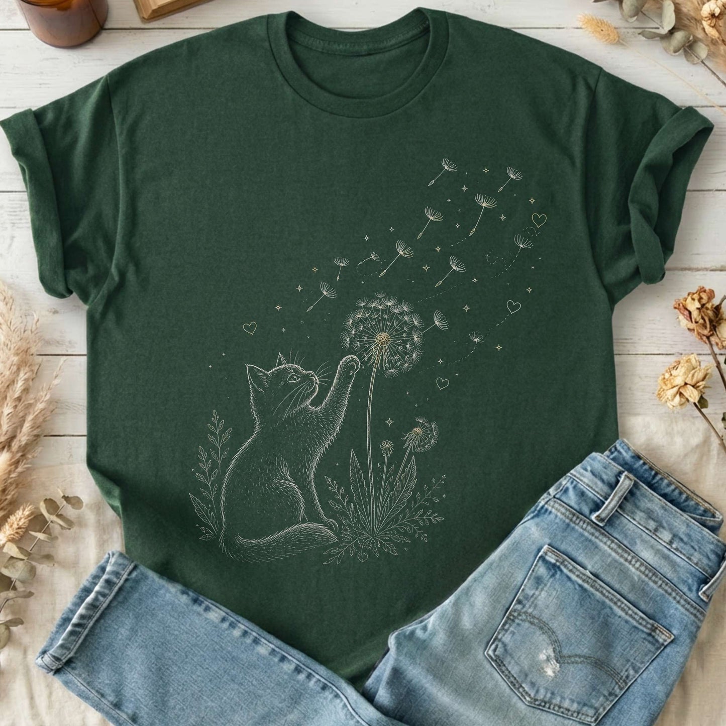 Kitten Batting A Dandelion For A Wish T-Shirt
