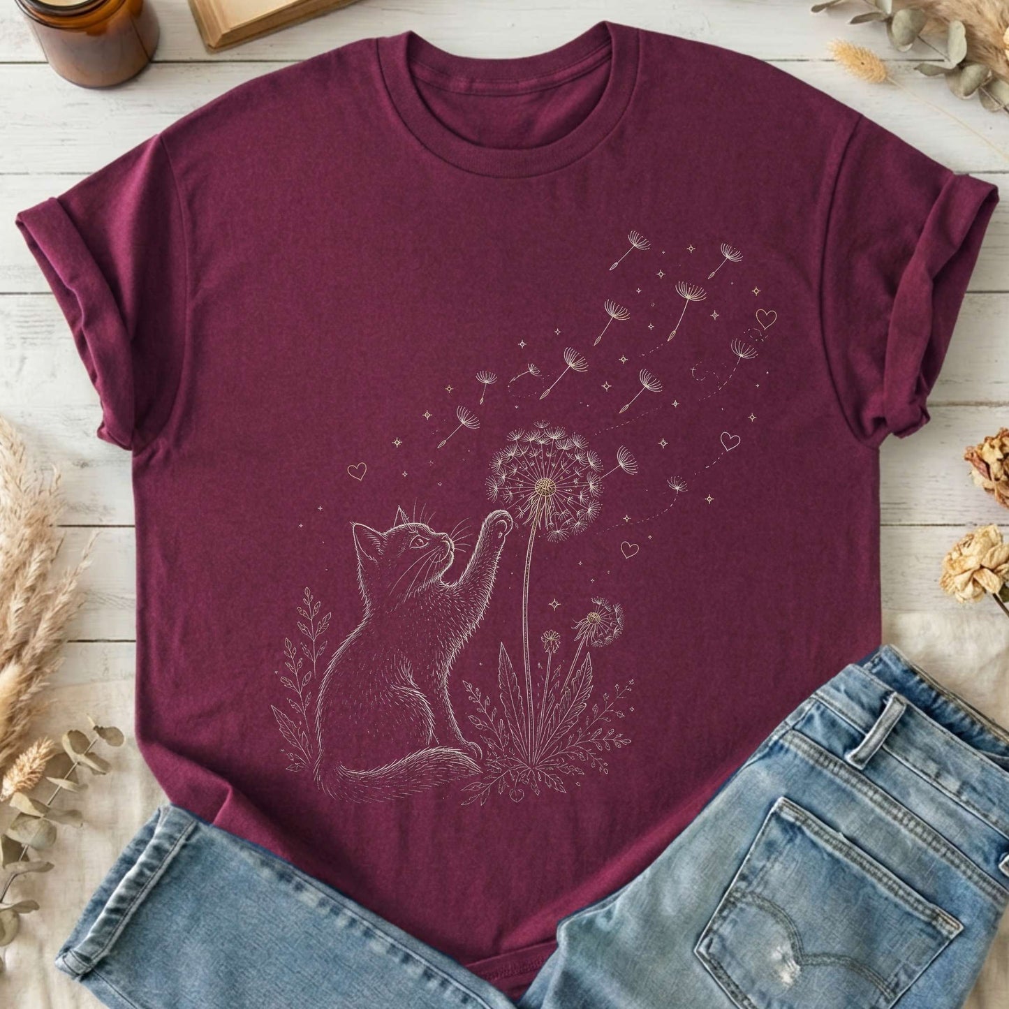 Kitten Batting A Dandelion For A Wish T-Shirt