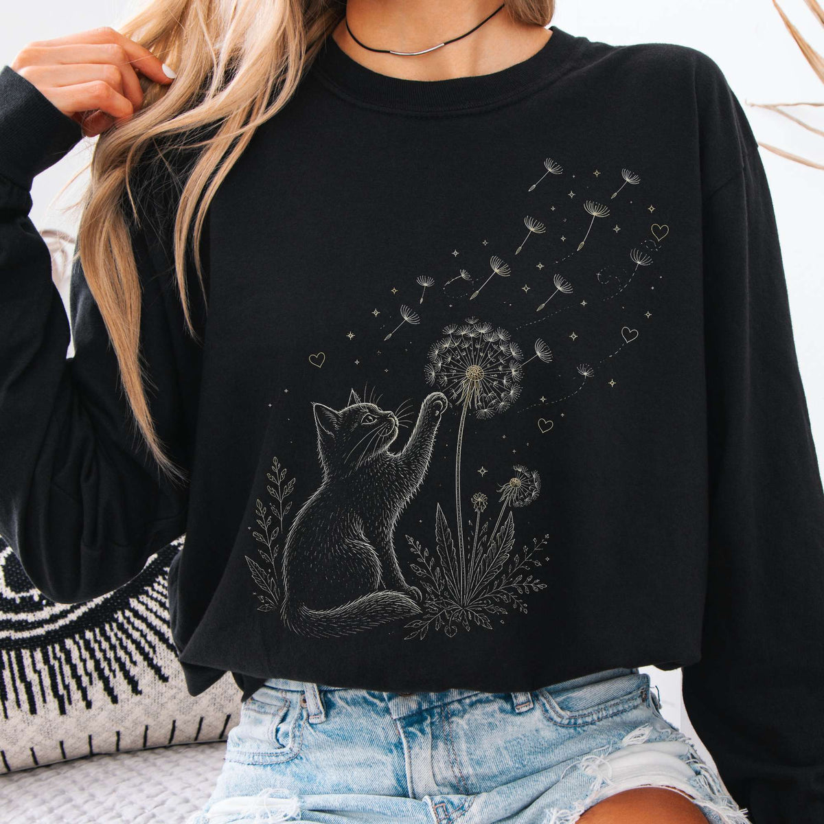 Kitten Batting A Dandelion For A Wish Long Sleeve