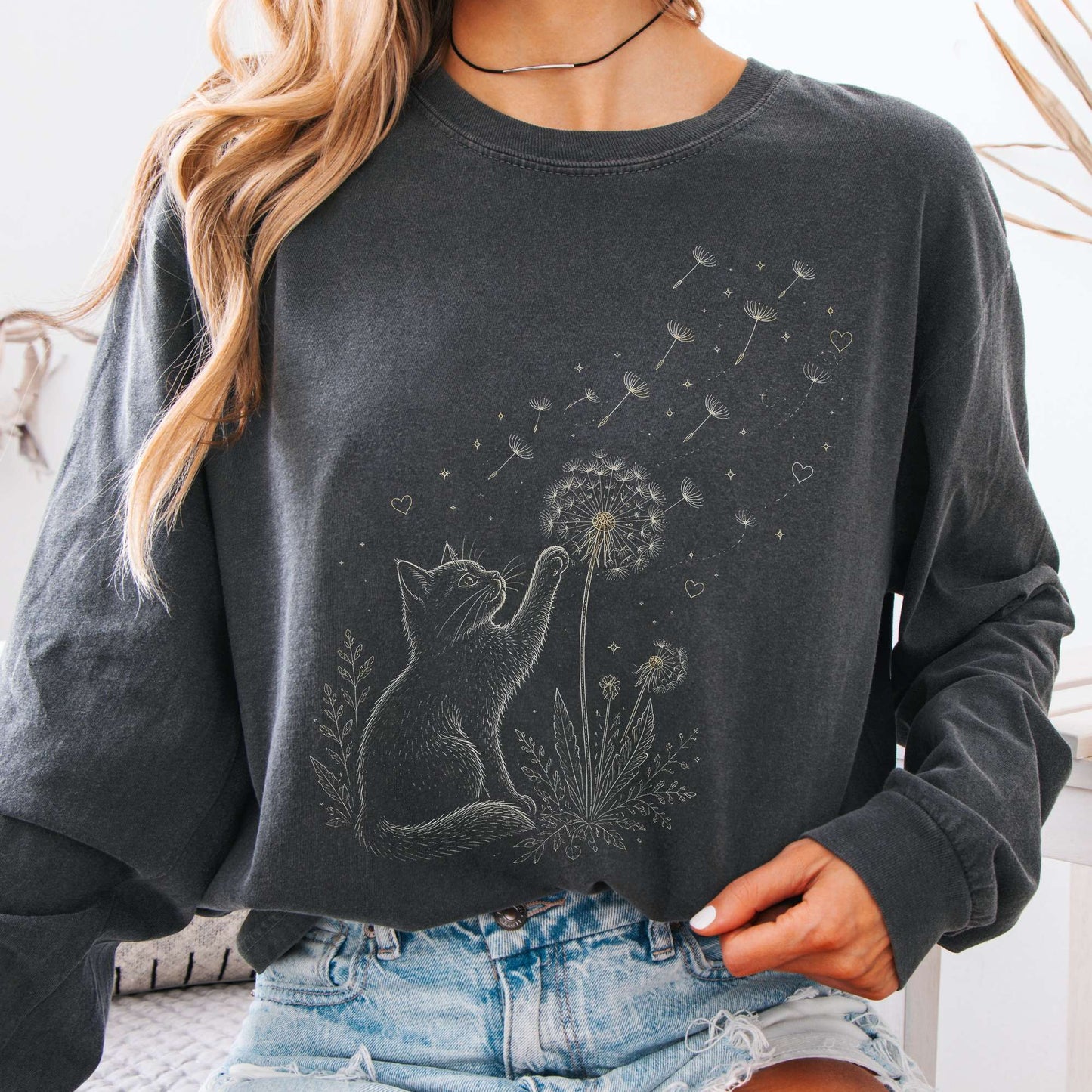 Kitten Batting A Dandelion For A Wish Long Sleeve