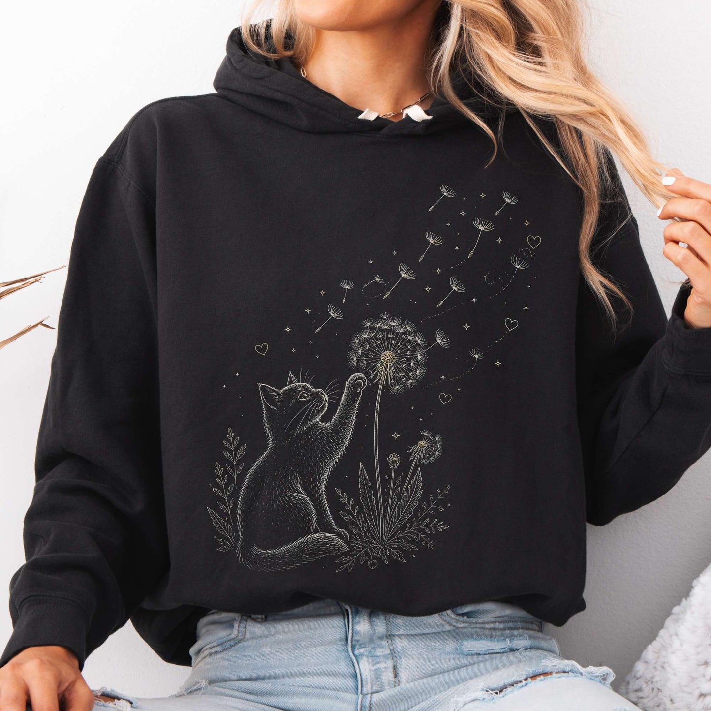 Kitten Batting A Dandelion For A Wish Hooded Sweatshirt