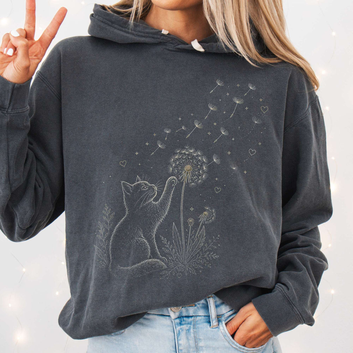 Kitten Batting A Dandelion For A Wish Hooded Sweatshirt