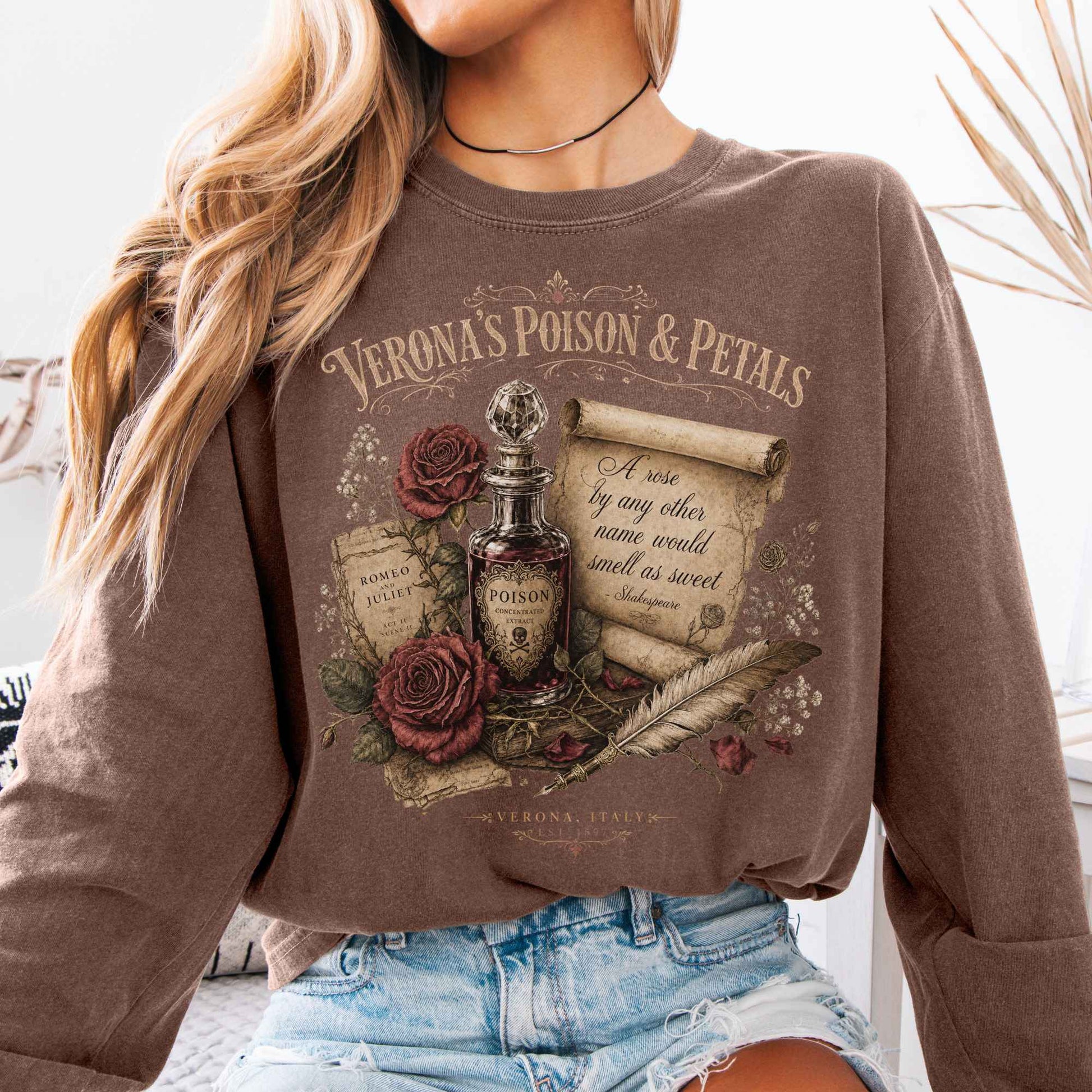 Long-sleeve Espresso / S Shakespeare's Verona's Poison & Petals Romeo & Juliet Long Sleeve The Mystic Eden