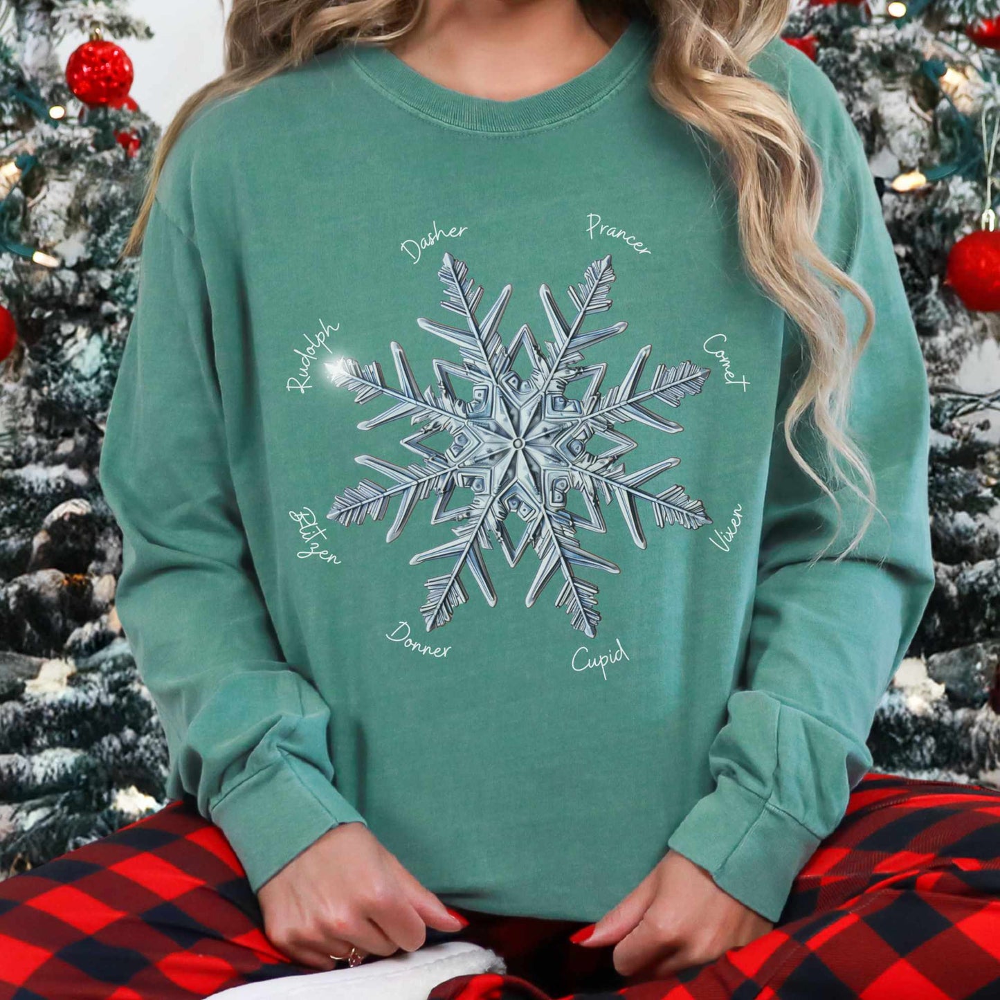 Snowflake Santa's Reindeer Long Sleeved Shirt