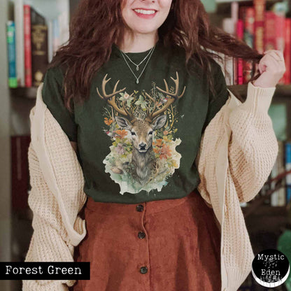 Cottagecore deer floral shirt