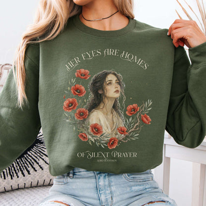 Sweatshirt Military Green / S Her Eyes Are Homes of Silent Prayer Lord Tennyson Crewneck Sweatshirt The Mystic Eden