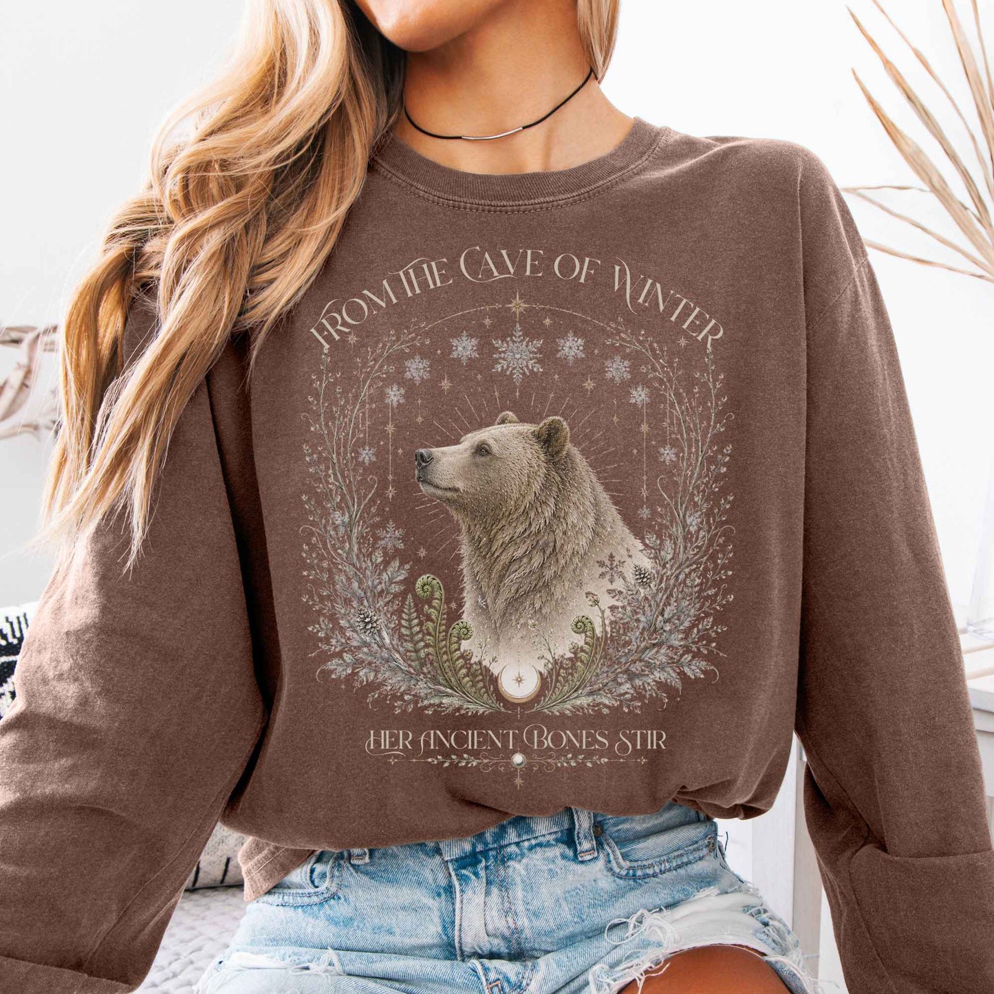 Long-sleeve Espresso / S From the Cave of Winter Her Ancient Bones Stir Long Sleeve The Mystic Eden