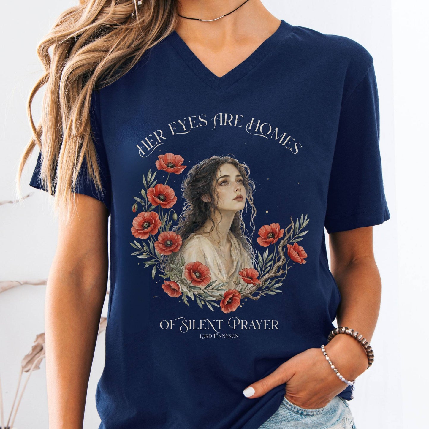 V-neck Navy / S Her Eyes Are Homes of Silent Prayer Lord Tennyson V-Neck The Mystic Eden
