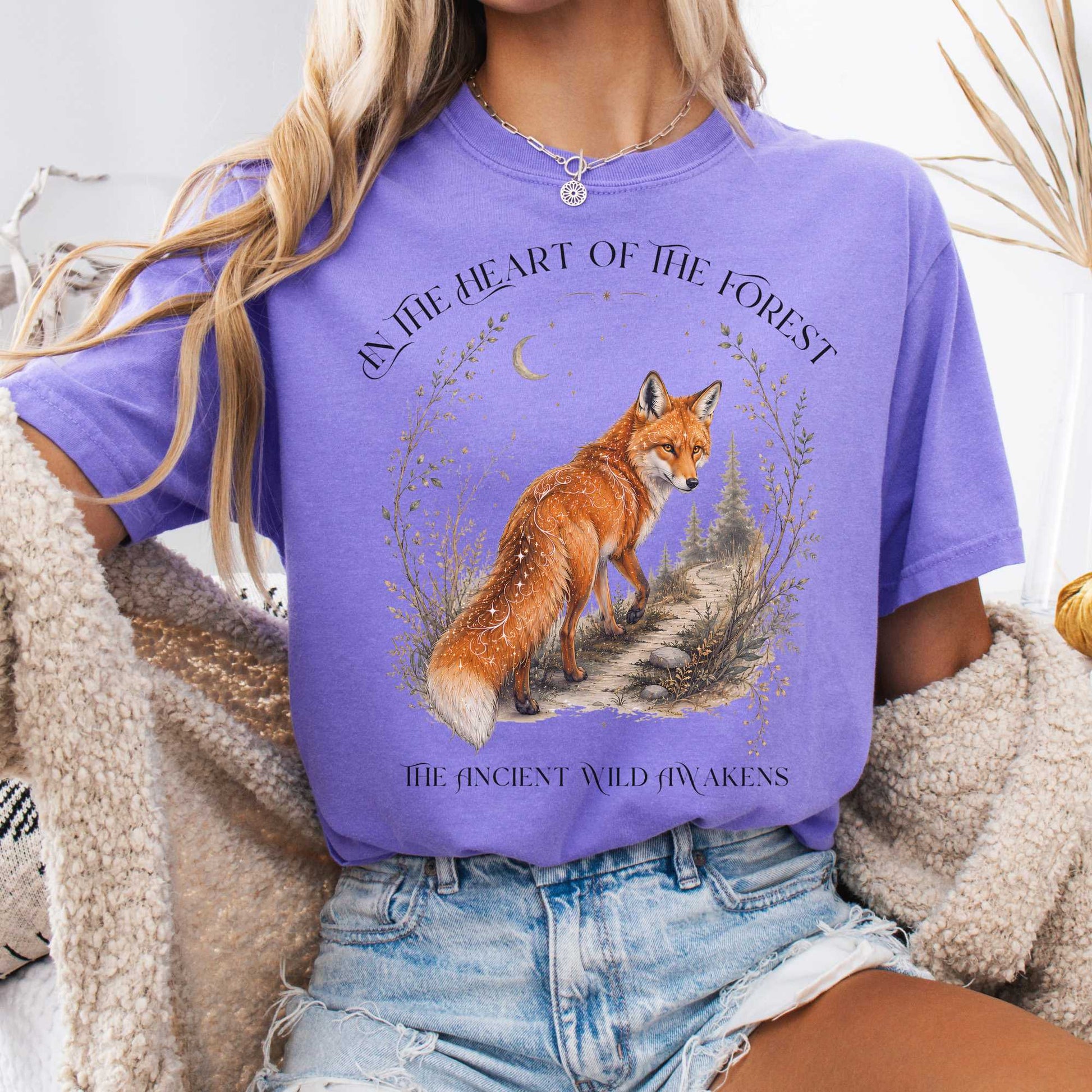 T-Shirt Violet / S In the Heart of the Forest The Ancient Wild Awakens Fox T-Shirt The Mystic Eden