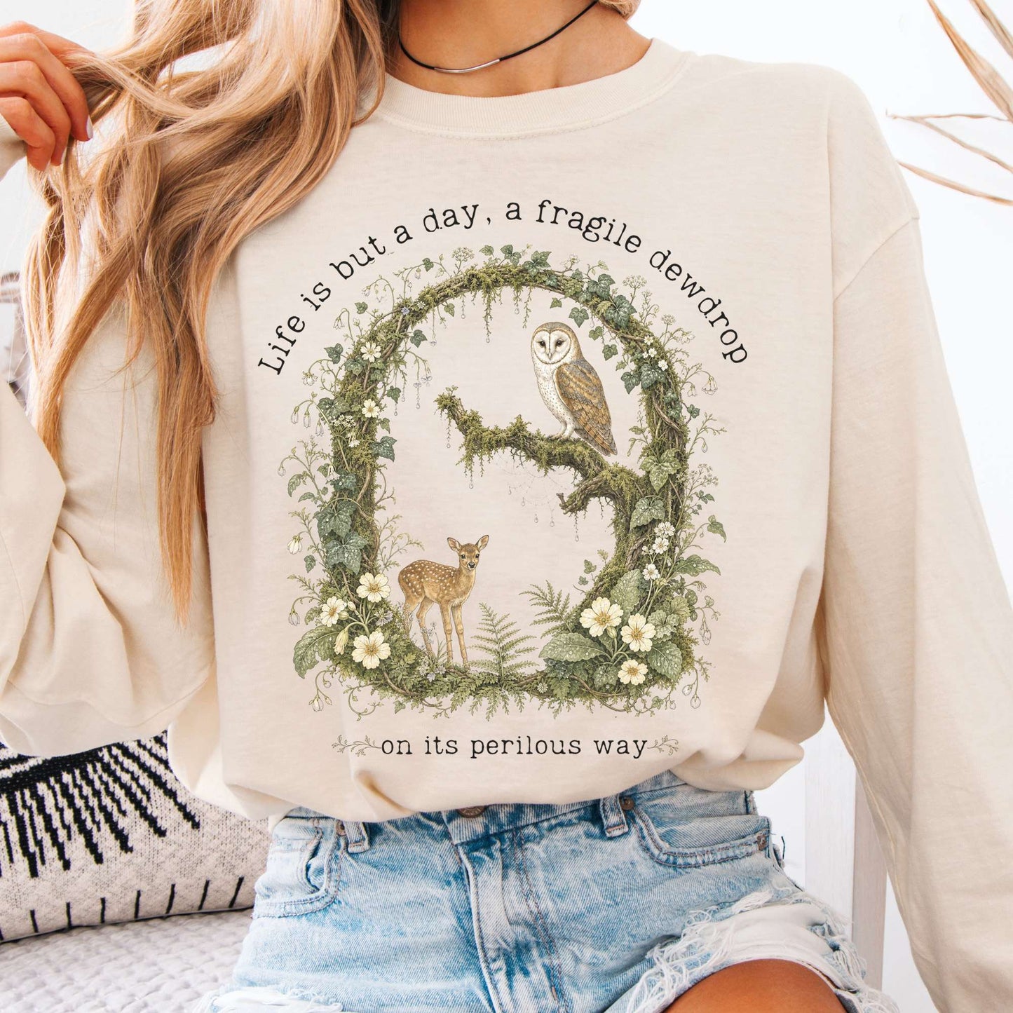 Long-sleeve Ivory / S Life Is But a Day, a Fragile Dewdrop John Keats Long Sleeve The Mystic Eden