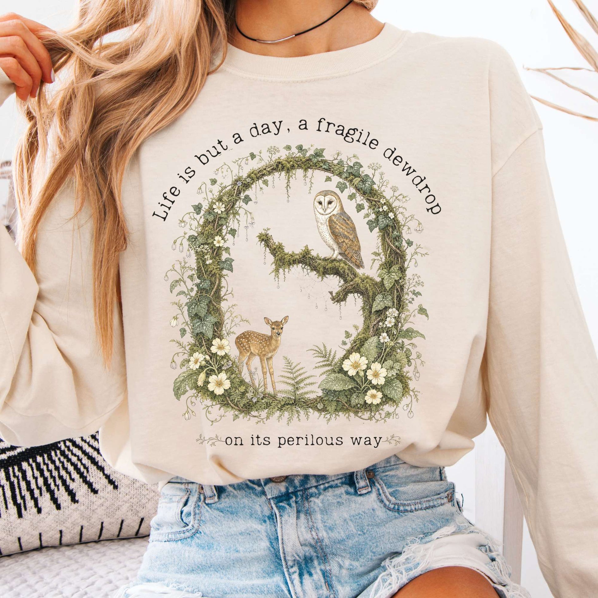 Long-sleeve Ivory / S Life Is But a Day, a Fragile Dewdrop John Keats Long Sleeve The Mystic Eden