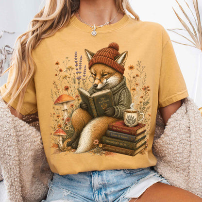 T-Shirt Mustard / S The Woodland Reader Fox T-Shirt The Mystic Eden