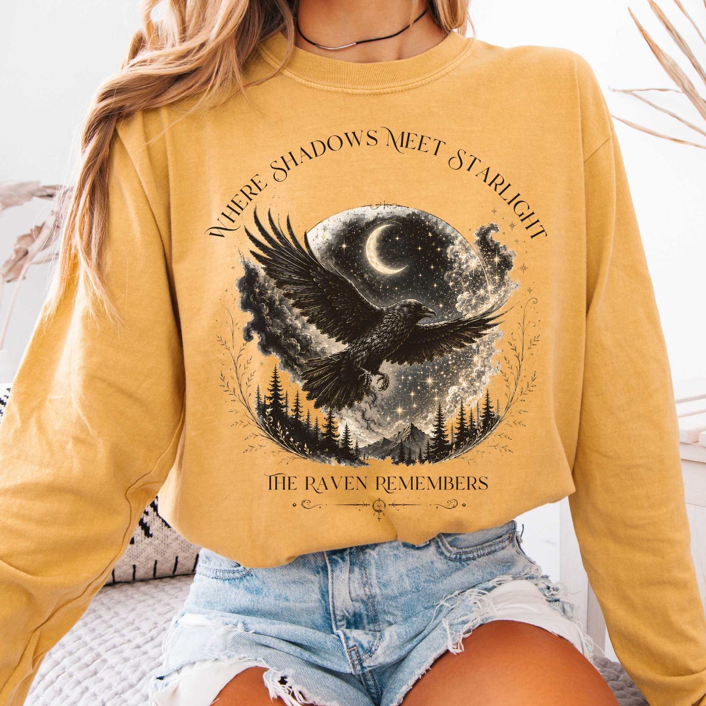 Long-sleeve Mustard / S Where Shadows Meet Starlight Raven Long Sleeve The Mystic Eden