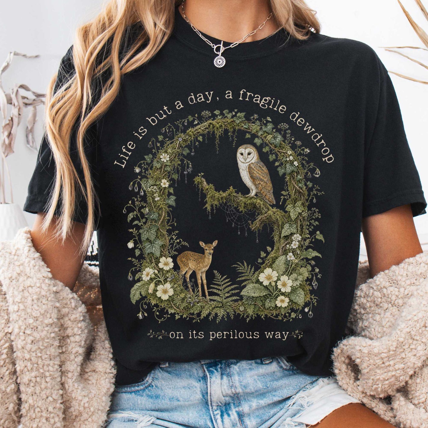 T-Shirt Black / S Life Is But a Day, a Fragile Dewdrop John Keats T-Shirt The Mystic Eden