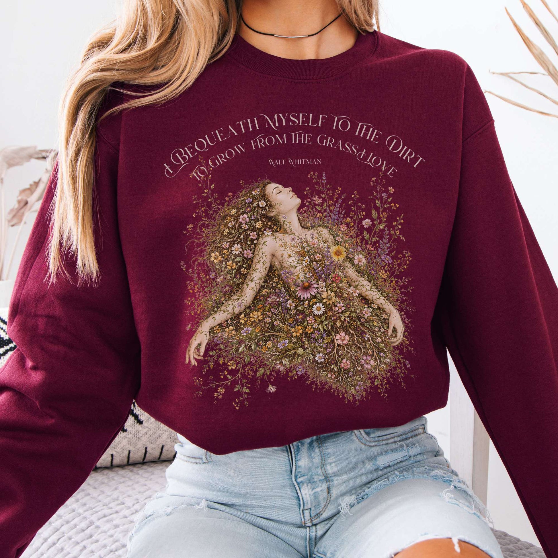 Sweatshirt Maroon / S I Bequeath Myself to the Dirt Walt Whitman Crewneck Sweatshirt The Mystic Eden