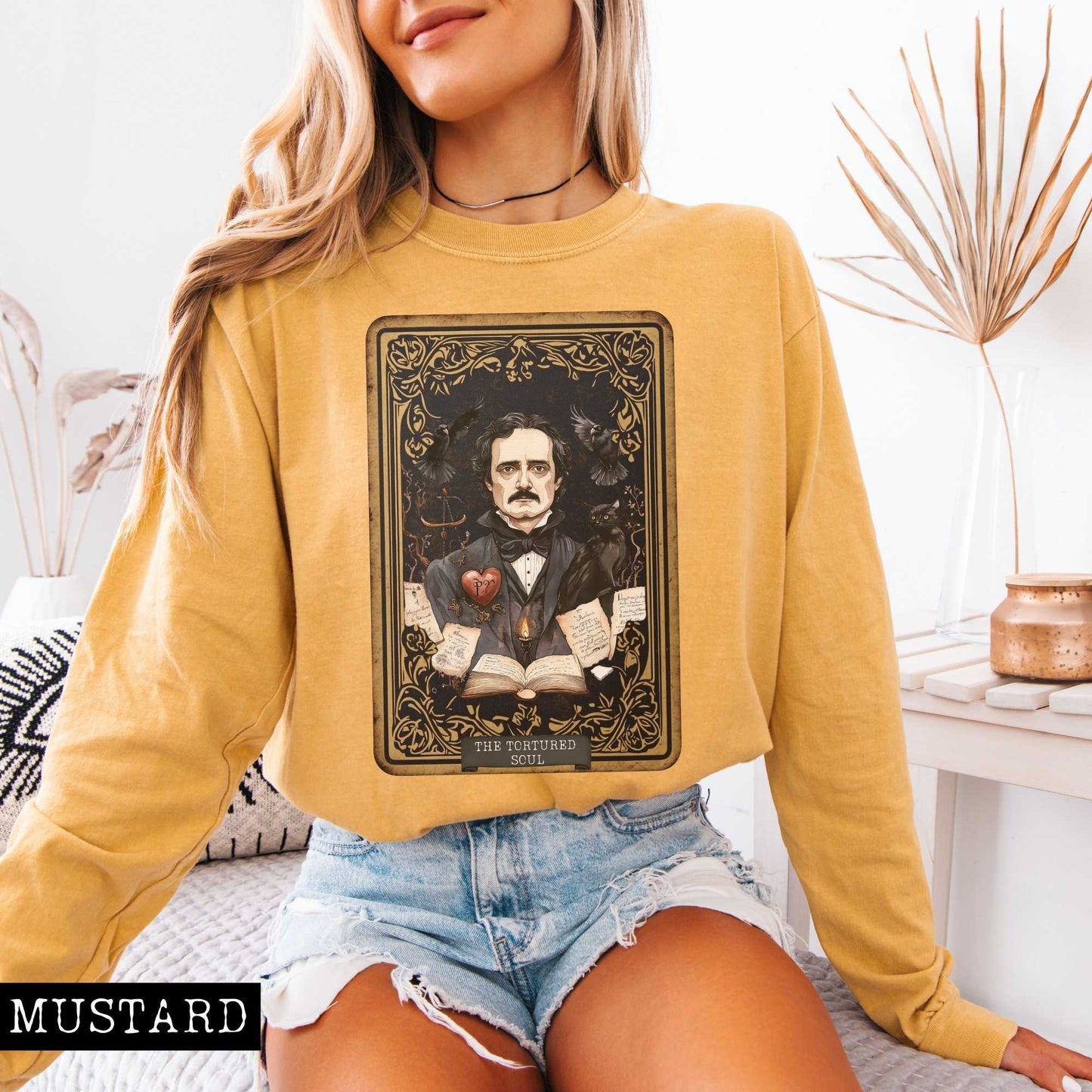 The Tortured Soul Tarot Card Edgar Allan Poe Long Sleeved Shirt