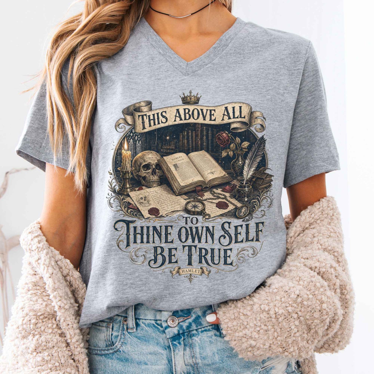 V-neck Athletic Heather / S To Thine Own Self Be True Hamlet Shakespeare V-Neck The Mystic Eden