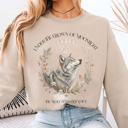 Sweatshirt Sand / S Under the Crown of Moonlight Wolf Crewneck Sweatshirt The Mystic Eden