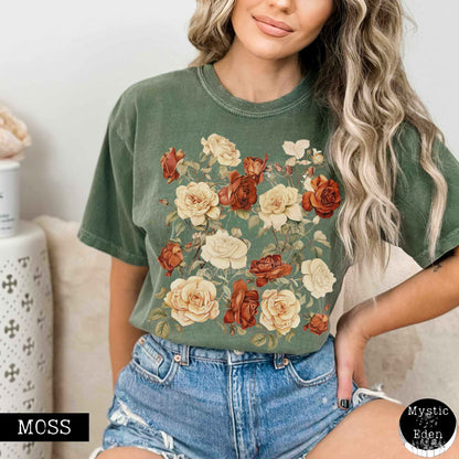 Vintage dark academia aesthetic roses shirt