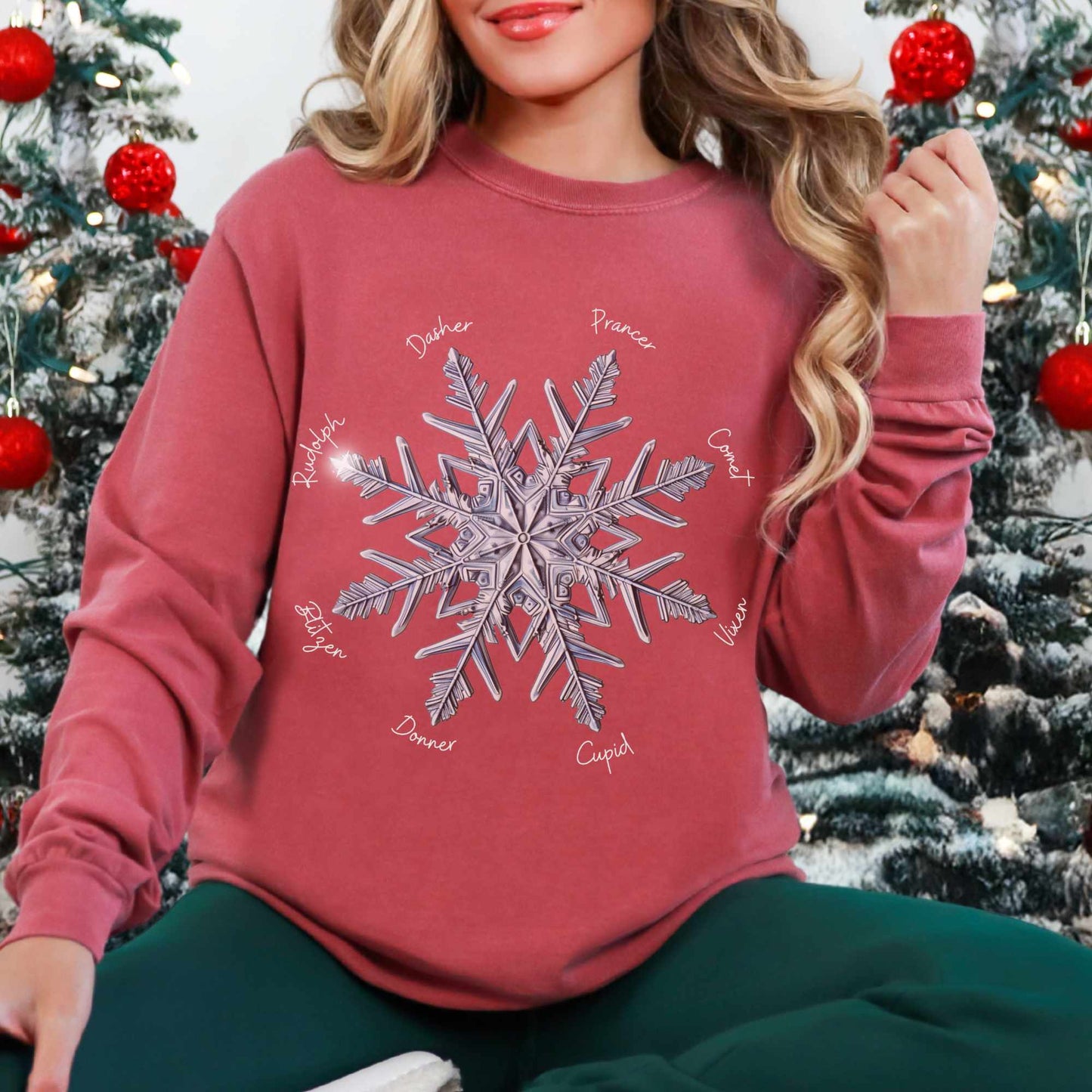 Snowflake Santa's Reindeer Long Sleeved Shirt