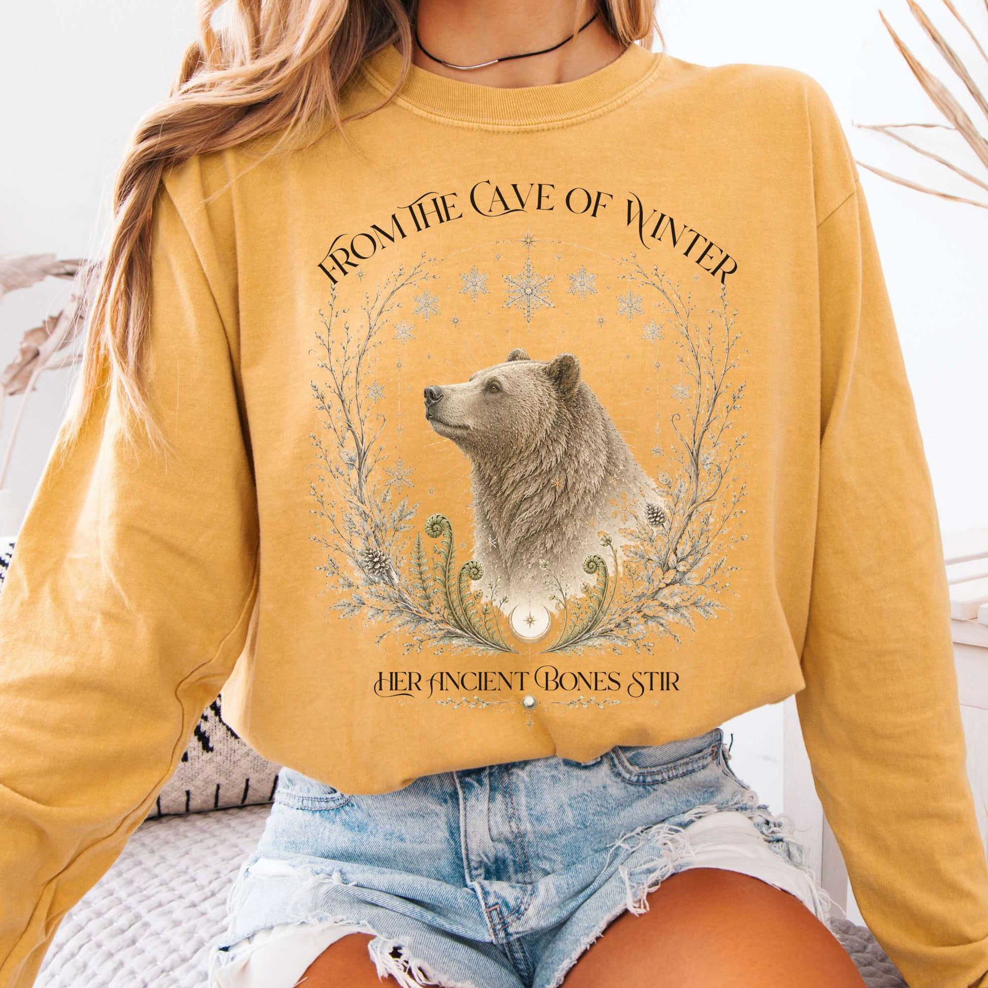 Long-sleeve Mustard / S From the Cave of Winter Her Ancient Bones Stir Long Sleeve The Mystic Eden