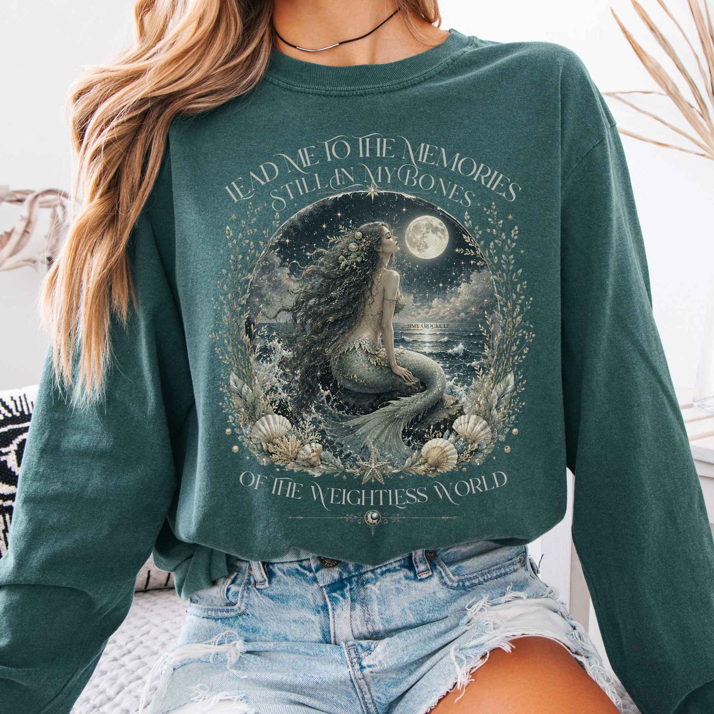 Long-sleeve Blue Spruce / S A Mermaid's Memories Of The Weightless World Amy Crockett Long Sleeve The Mystic Eden