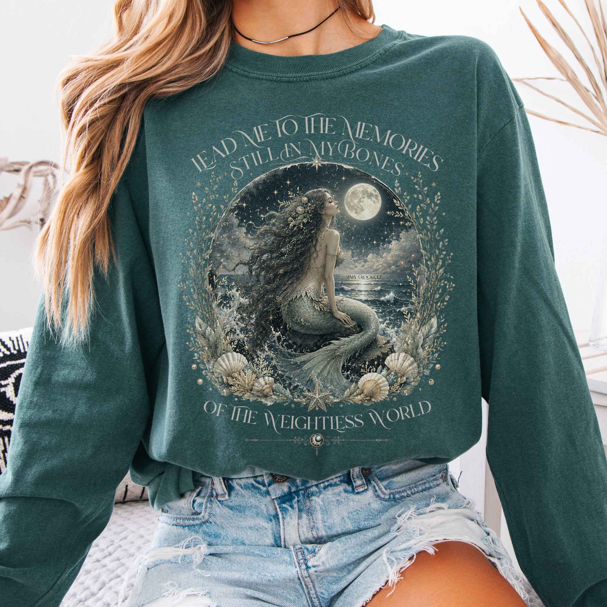 Long-sleeve Blue Spruce / S A Mermaid's Memories Of The Weightless World Amy Crockett Long Sleeve The Mystic Eden