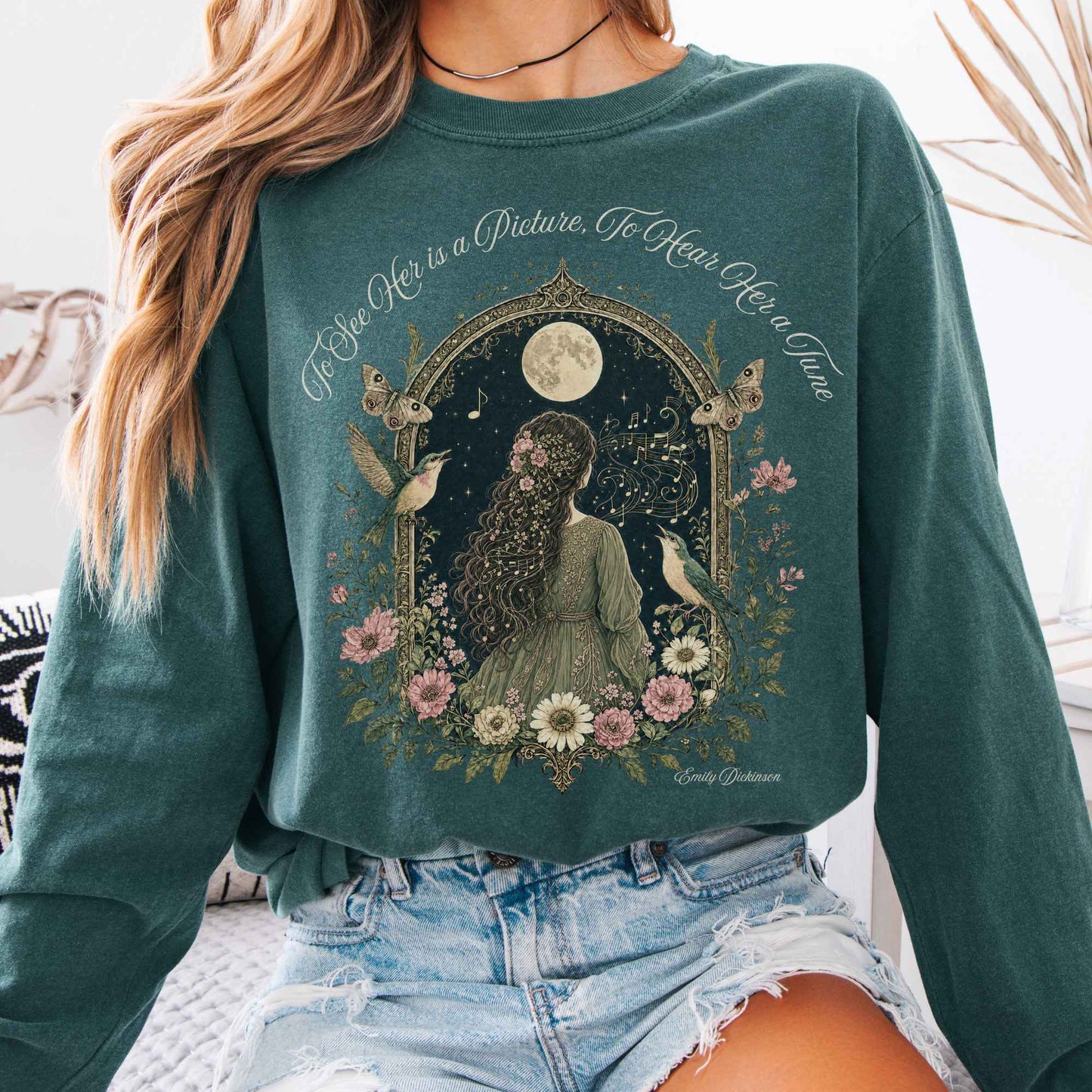 Long-sleeve Blue Spruce / S To See Her Is a Picture, To Hear Her a Tune Dickinson Long Sleeve The Mystic Eden