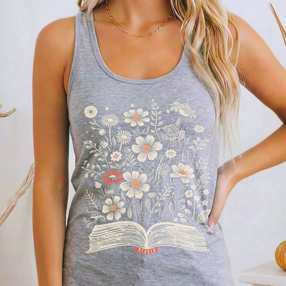 Tank Top Floral Book Reader Women's Racerback Tank Top The Mystic Eden