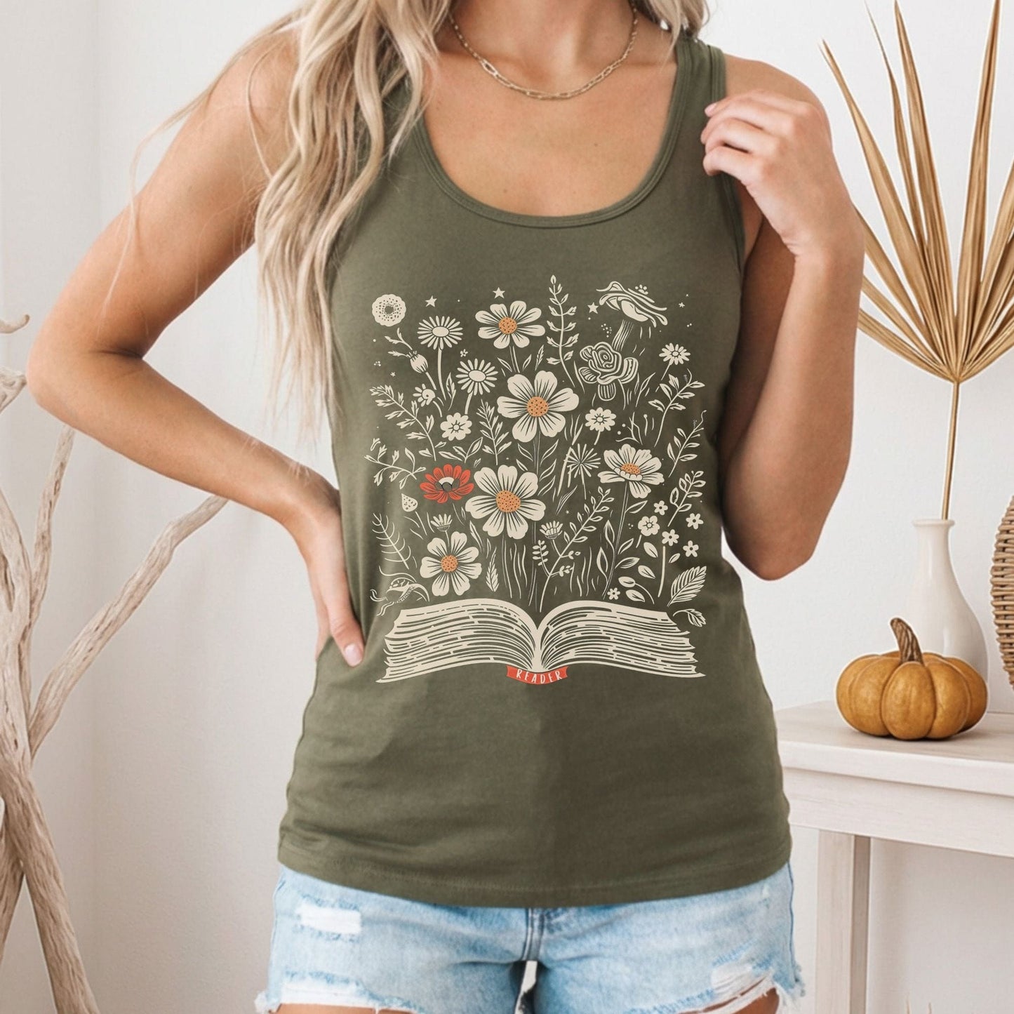 Tank Top Floral Book Reader Women's Racerback Tank Top The Mystic Eden