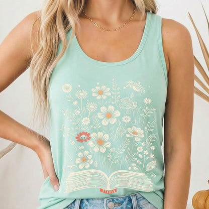 Tank Top Floral Book Reader Women's Racerback Tank Top The Mystic Eden