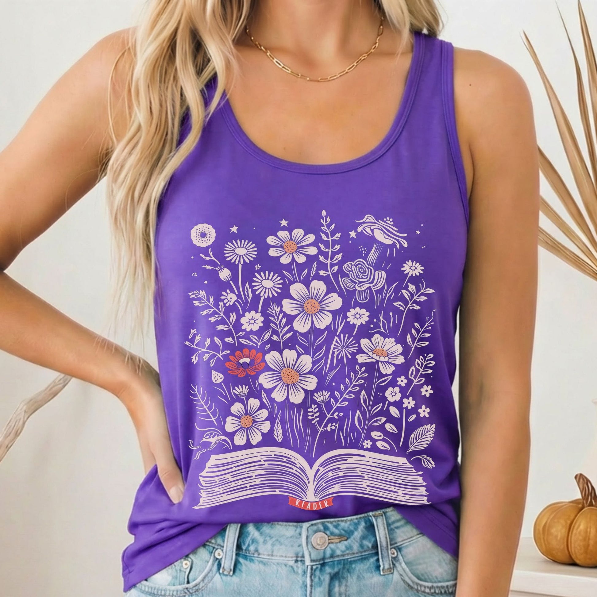 Tank Top Solid Purple Rush / XS Floral Book Reader Women's Racerback Tank Top The Mystic Eden