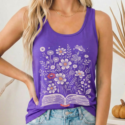 Tank Top Solid Purple Rush / XS Floral Book Reader Women's Racerback Tank Top The Mystic Eden