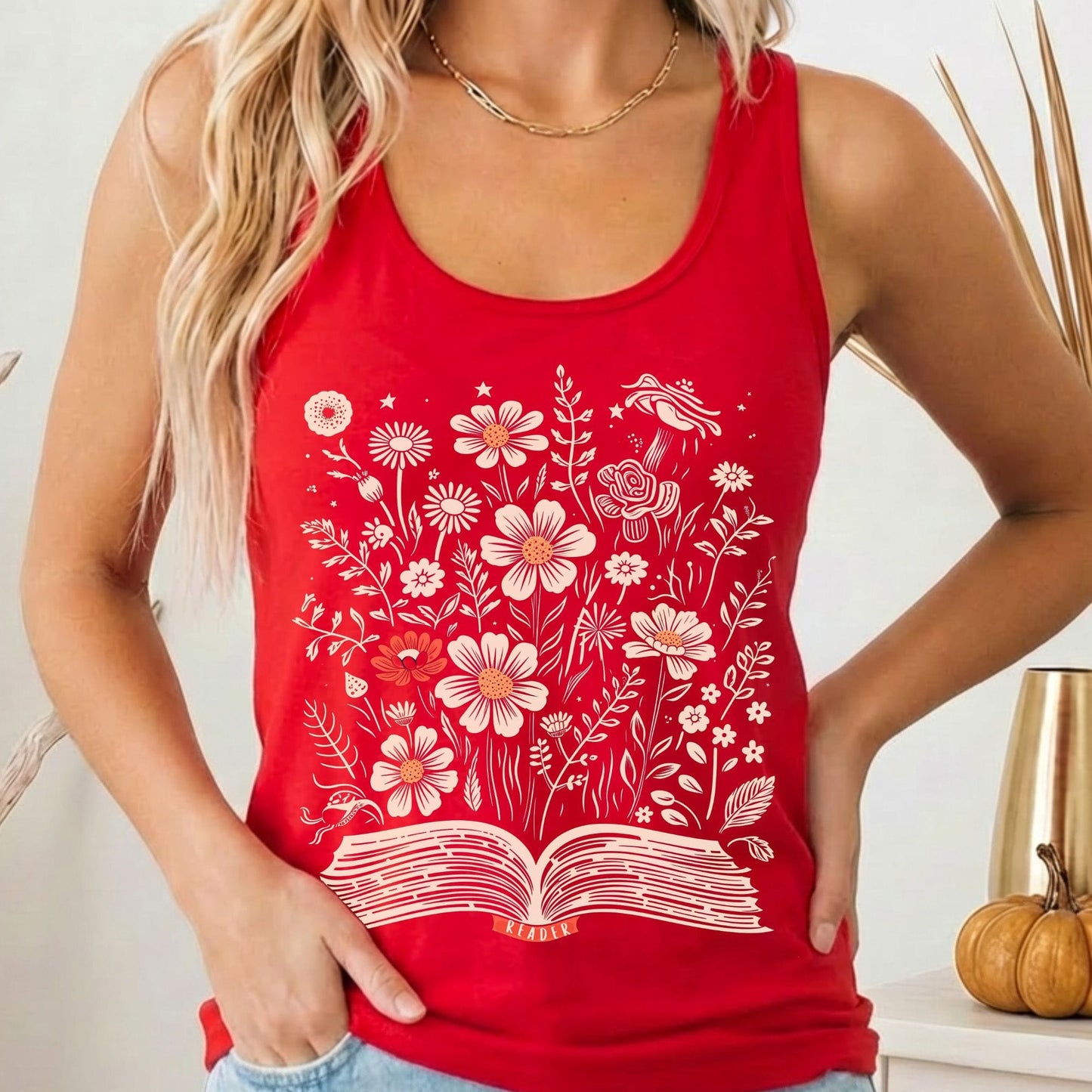 Tank Top Solid Red / XS Floral Book Reader Women's Racerback Tank Top The Mystic Eden
