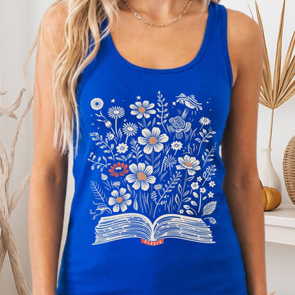 Tank Top Solid Royal / XS Floral Book Reader Women's Racerback Tank Top The Mystic Eden