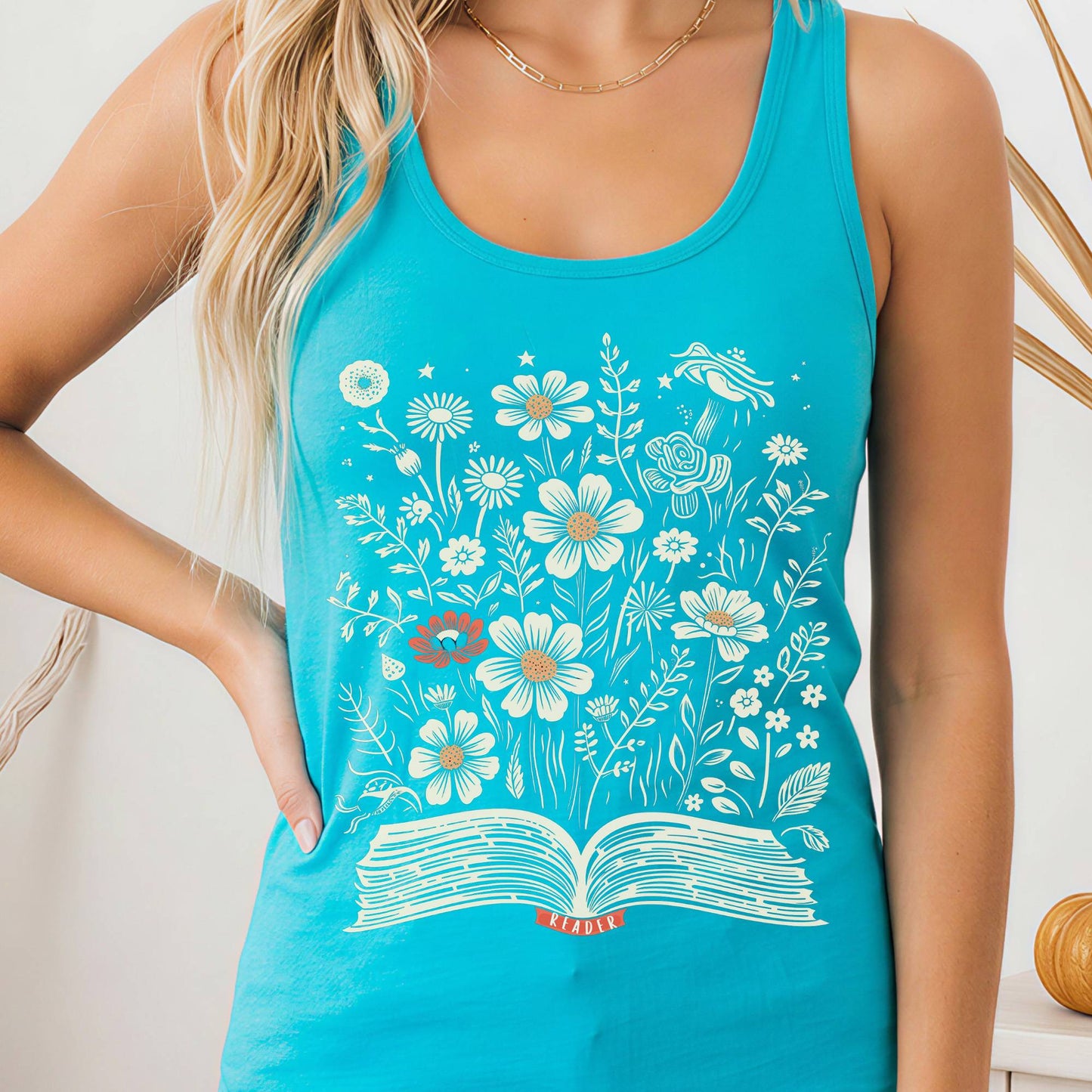 Tank Top Floral Book Reader Women's Racerback Tank Top The Mystic Eden