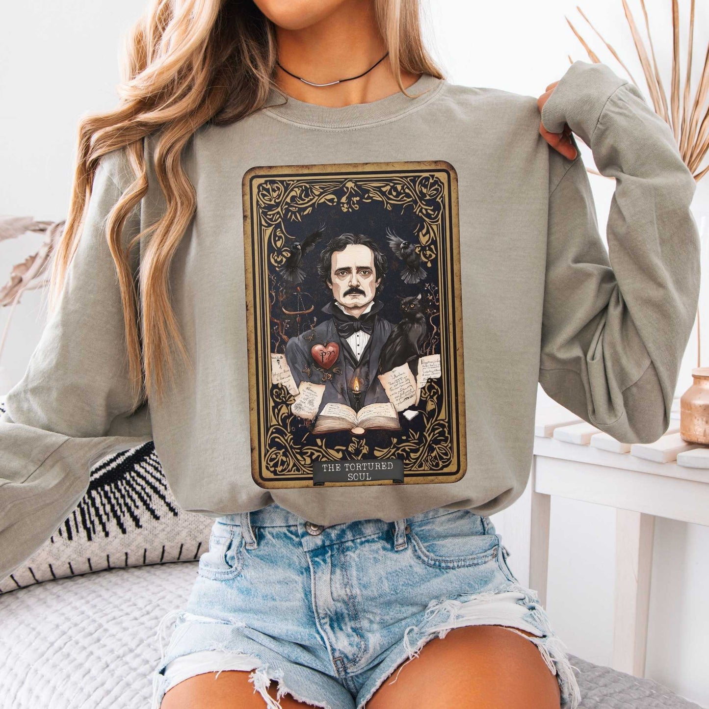 The Tortured Soul Tarot Card Edgar Allan Poe Long Sleeved Shirt