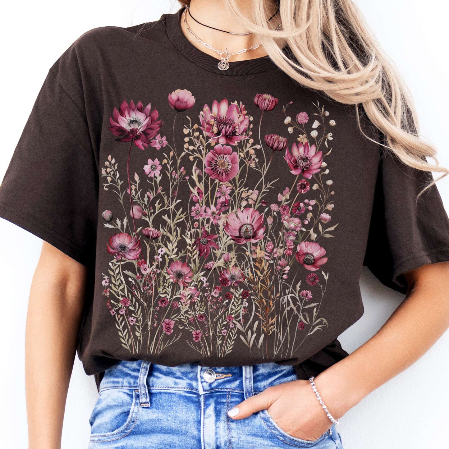 T-Shirt Maroon Wildflower T-Shirt The Mystic Eden