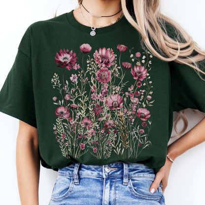 T-Shirt Maroon Wildflower T-Shirt The Mystic Eden