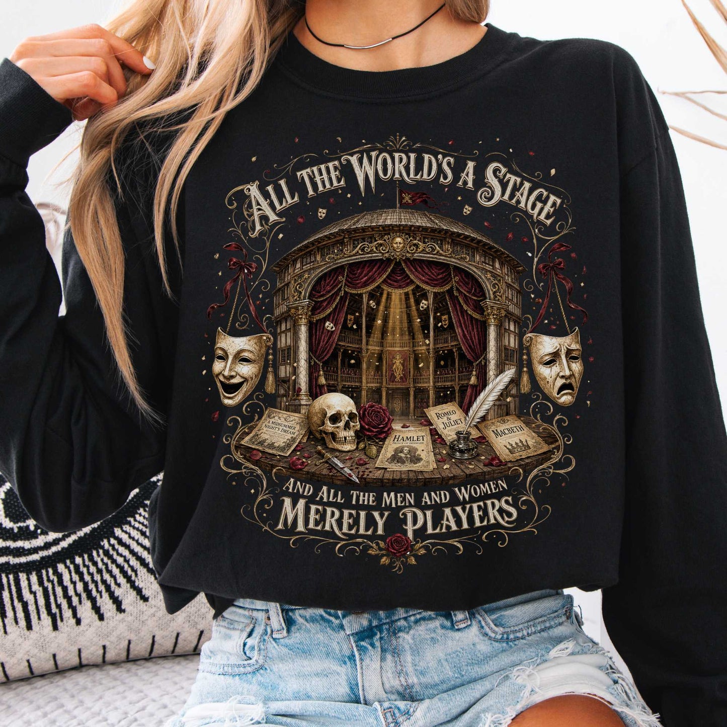 Long-sleeve Black / S All the World's a Stage Shakespeare Long Sleeve The Mystic Eden