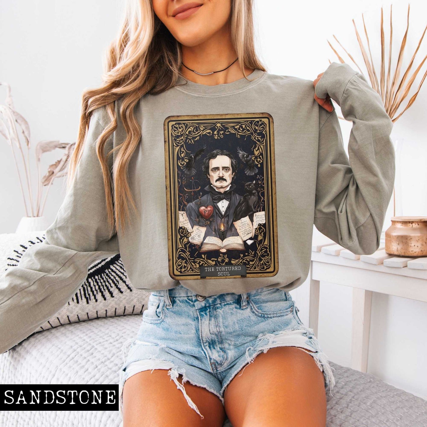 The Tortured Soul Tarot Card Edgar Allan Poe Long Sleeved Shirt