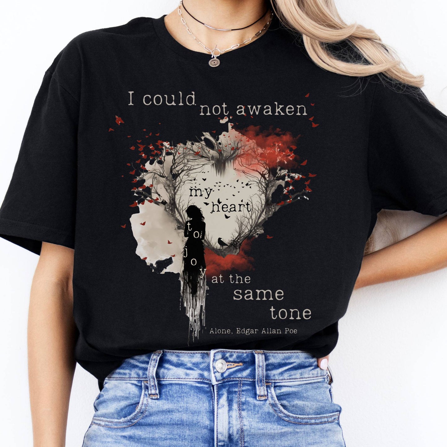 T-Shirts Alone Edgar Allan Poe T-Shirt The Mystic Eden