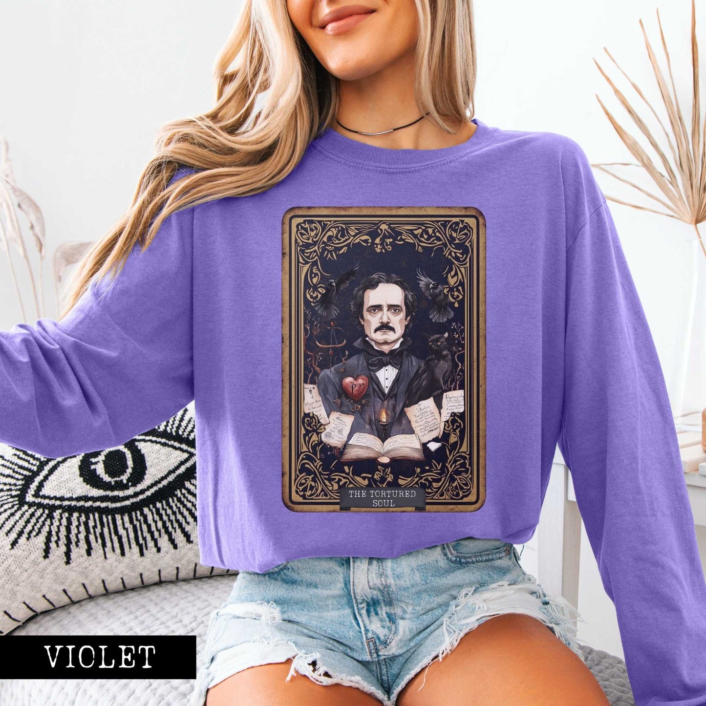 The Tortured Soul Tarot Card Edgar Allan Poe Long Sleeved Shirt