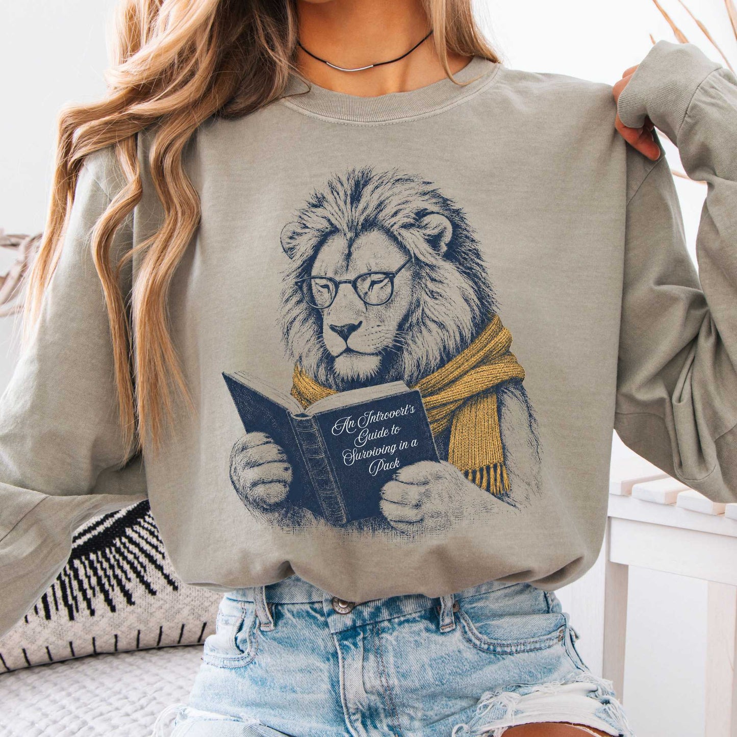 Long-sleeve Sandstone / S Introvert's Guide to Surviving in a Pack Lion Reader Long Sleeve The Mystic Eden