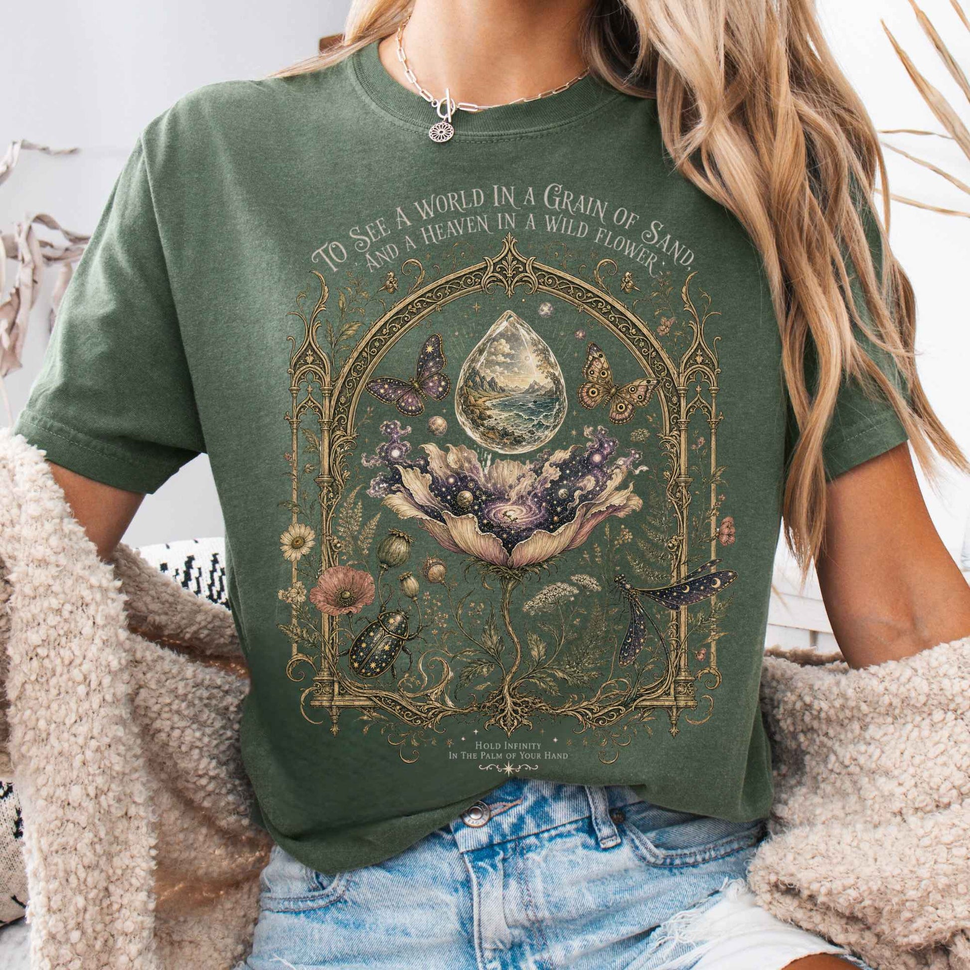 T-Shirt Moss / S To See a World in a Grain of Sand William Blake Literary T-Shirt The Mystic Eden