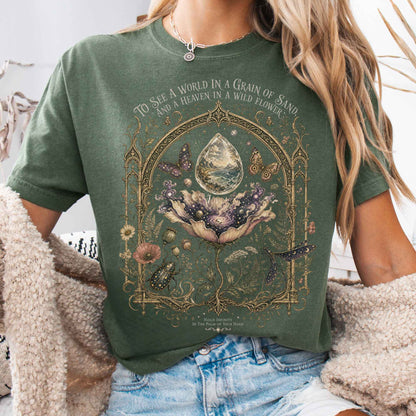 T-Shirt Moss / S To See a World in a Grain of Sand William Blake Literary T-Shirt The Mystic Eden