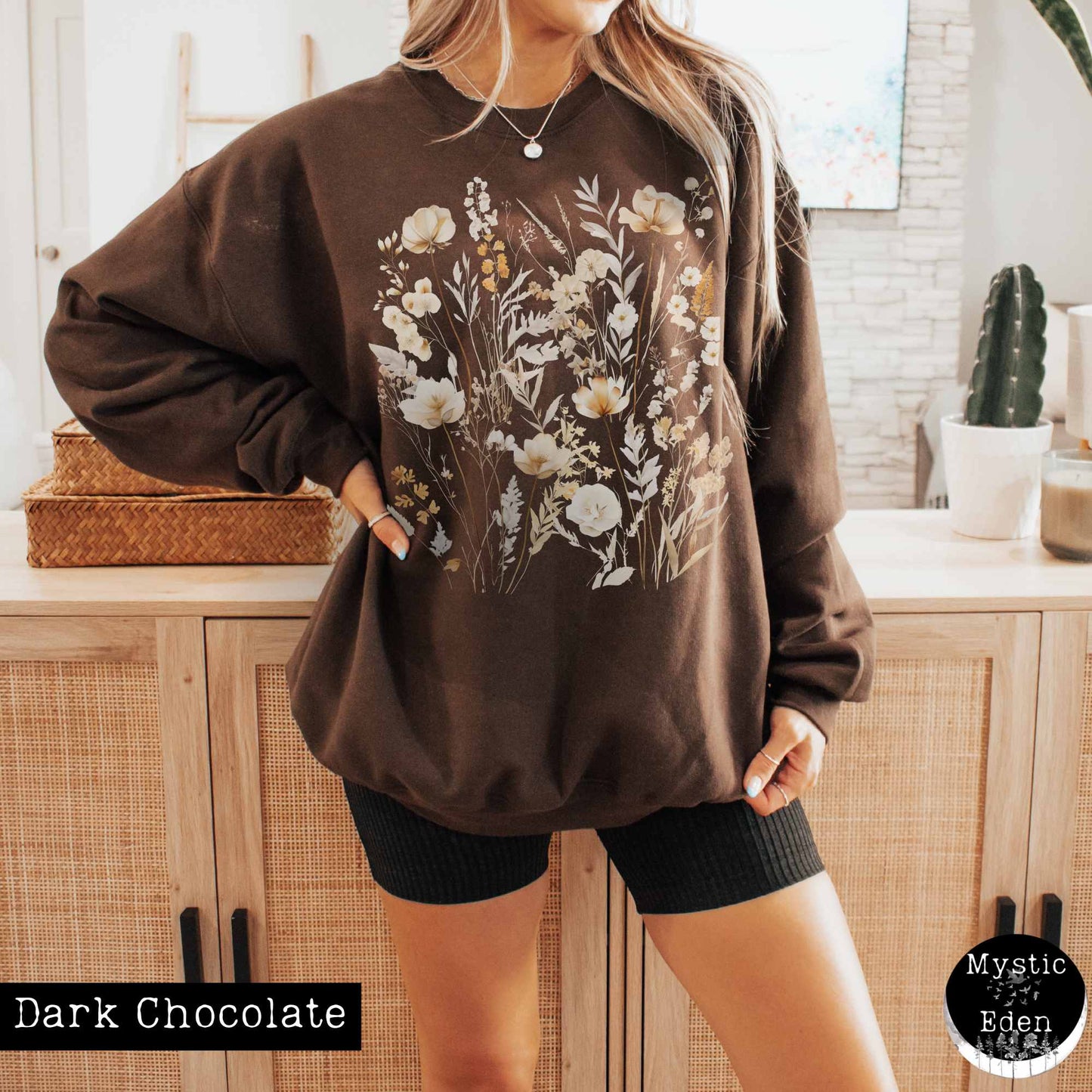 Vintage white pressed flowers wildflower sweatshirt