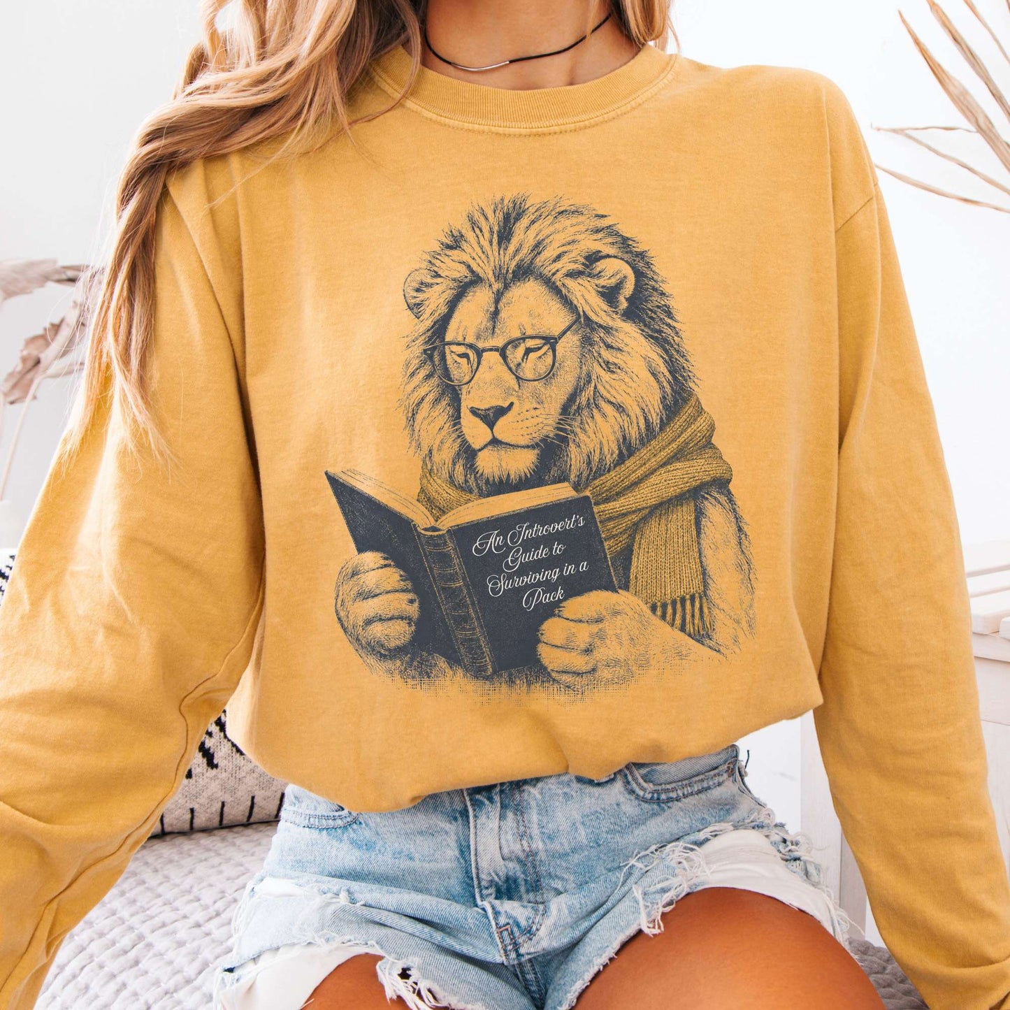 Long-sleeve Mustard / S Introvert's Guide to Surviving in a Pack Lion Reader Long Sleeve The Mystic Eden