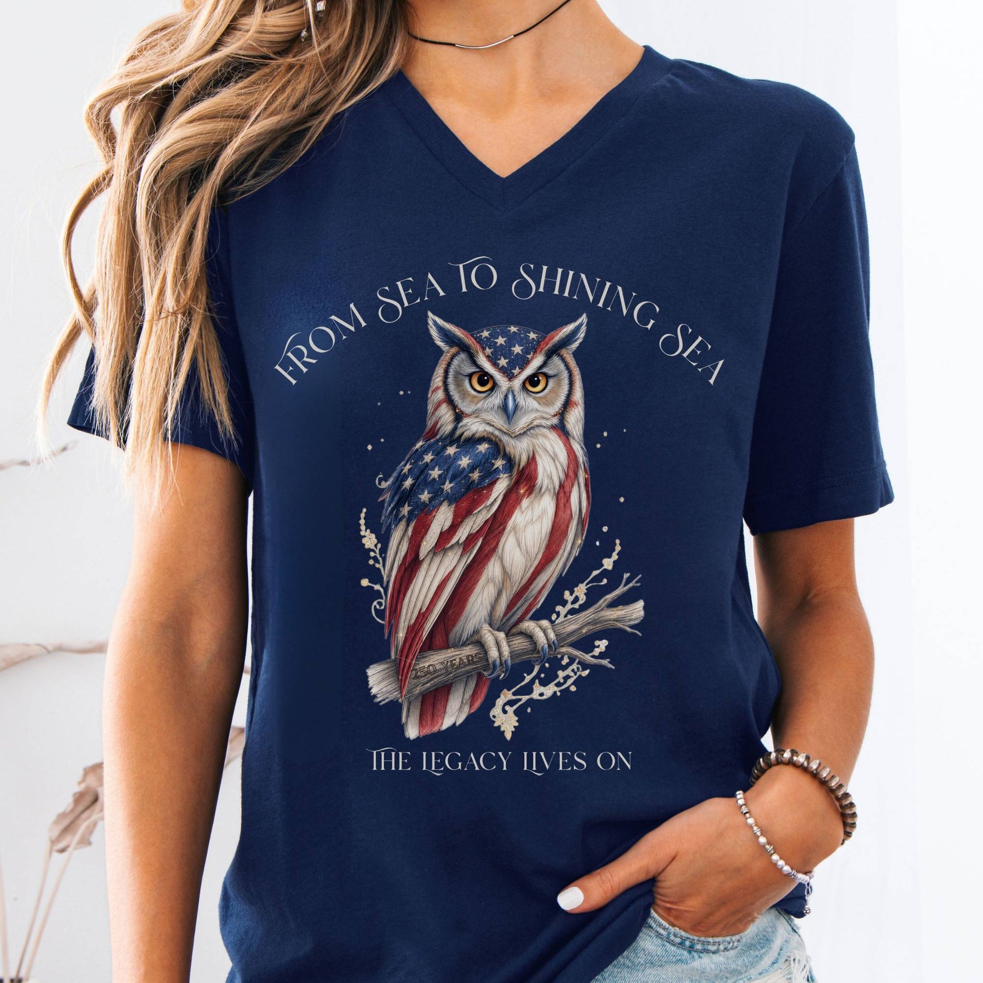 V-neck Navy / S The Legacy Lives On America 250 Owl V-Neck The Mystic Eden