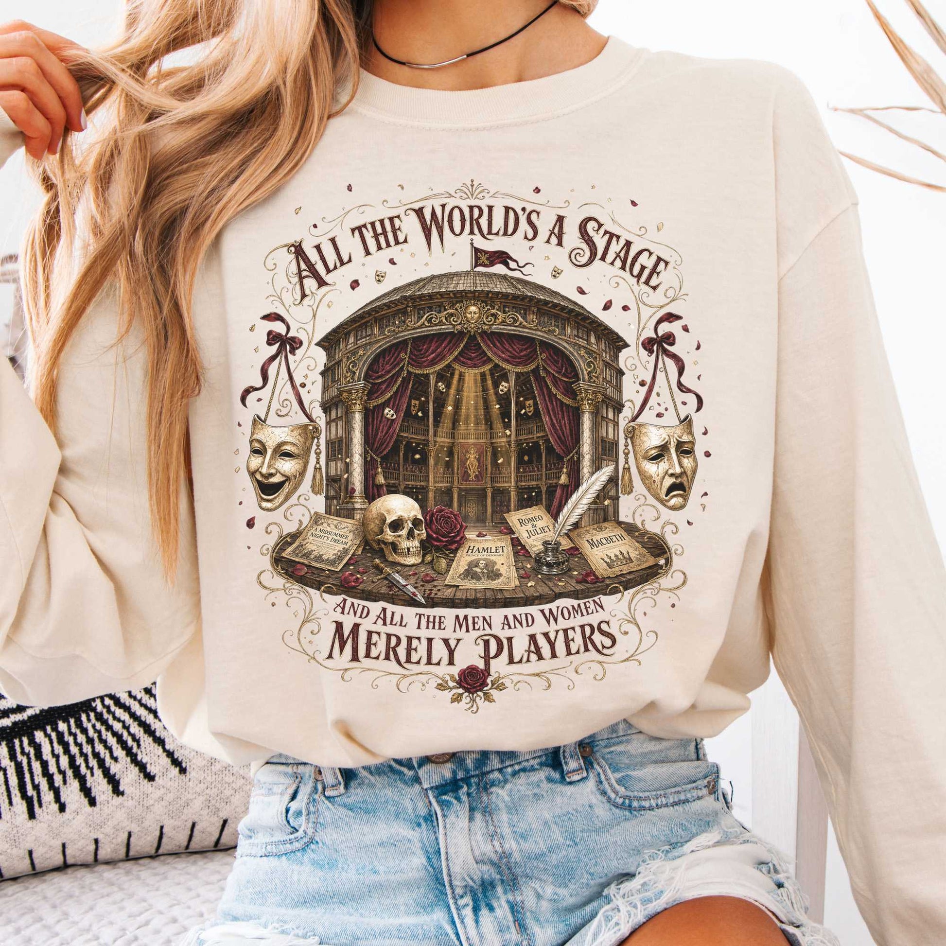 Long-sleeve Ivory / S All the World's a Stage Shakespeare Long Sleeve The Mystic Eden